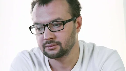 Man is confused in his problems. Slow motions Stock Footage 78140331