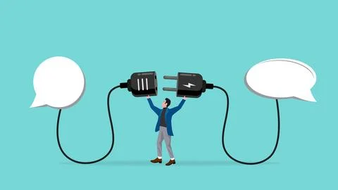 Man connect plug with bubble chat to bubble chat concept vector illustratio.. Stock Illustration