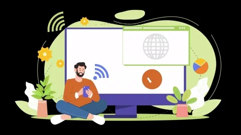 Man connected to internet and network through phone and computer Stock Footage 310500170