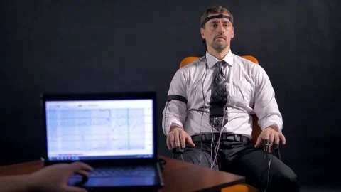 Man connected to the lie detector circuit. Stock Footage 77121074