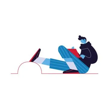 Man connected online on the computer 스톡 일러스트