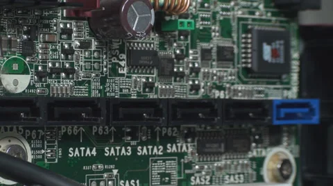 Man Connects Red SATA Cables Into The Motherboard Side-Shot Stock Footage 36035609