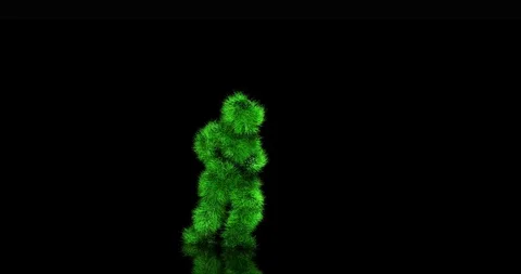 A man consisting of green hairs dancing on a black background 3D. 3D animati Stock Footage 125305103