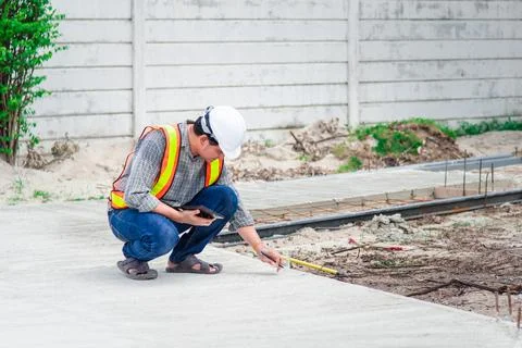 Man construction engineer at construction site 스톡 사진