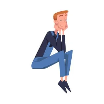 Man Construction Worker Character in Blue Overall Sitting on Roof Top Vector Stock Illustration