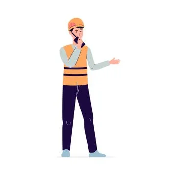 Man construction worker or quarry engineer, flat vector illustration isolated. Stock Illustration
