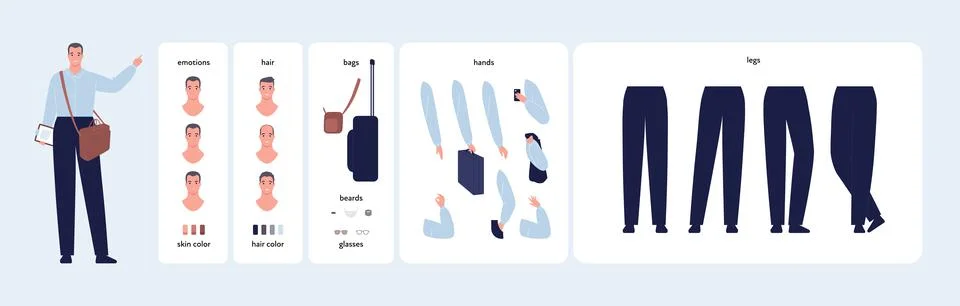 Man constructor element set. Young male office employee Stock Illustration