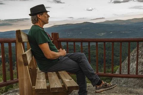Man contemplating the landscape Stock Photos