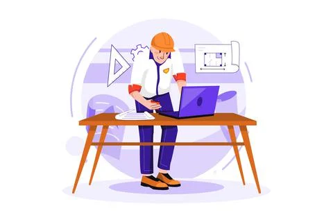 Man contractor working on laptop Stock Illustration