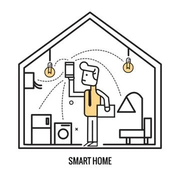 Man control home electronic by smart device. Free Stock Illustration