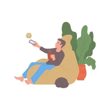 Man control smart home technology using mobile phone a vector illustration Illustrazione stock