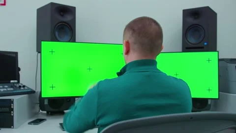 A man controlling working processes in augmented realty Stock Footage 300746558