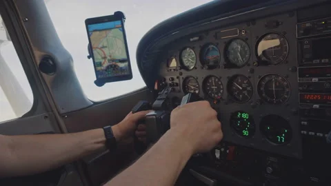 A man controls an airplane. Hands close up Stock Footage 146360755
