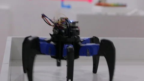 Man Controls DIY Hexa Robot Stock Footage 90540741