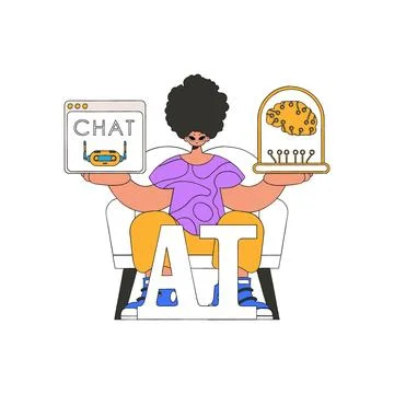 Man conversing with AI using handheld device, illustrated in vector. Illustrazione stock