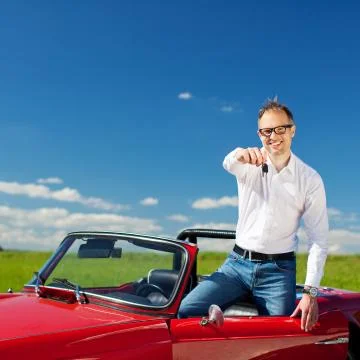 Man in convertible Stock Photos