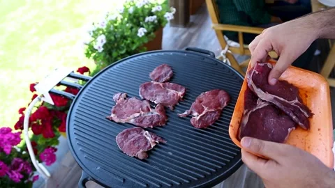 Man Cooking On Barbeque At Home 스톡 동영상 200817165