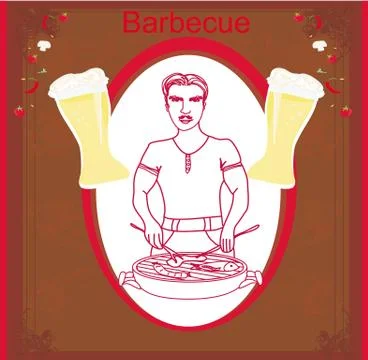 Man cooking on his barbecue. vector invitation Ilustración de archivo