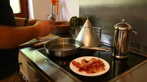 Man Cooking Sunny Side Up Eggs Stock Footage 97442672