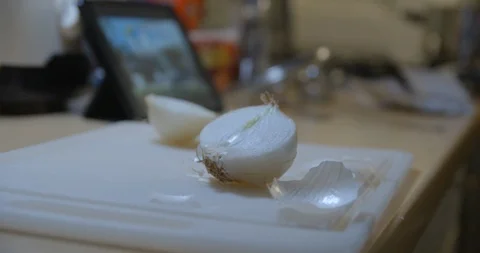 Man cooking with tablet slow motion Stock Footage 85891975