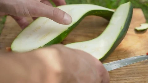 Man cooking zucchini 스톡 동영상 80240254
