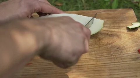 Man cooking zucchini hd Stock Footage 80240449