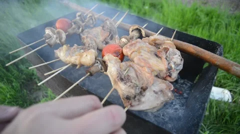 A Man Cooks Barbecue Stock Footage 50899398