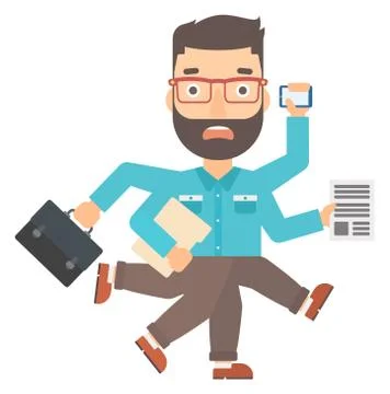 Man coping with multitasking Stockillustratie