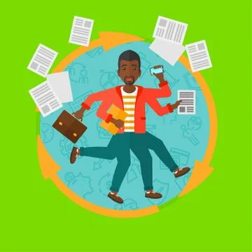 Man coping with multitasking vector illustration. Illustrazione stock