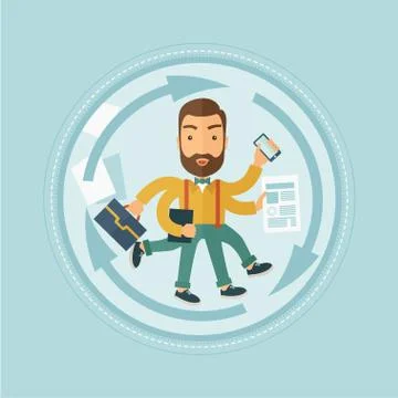 Man coping with multitasking vector illustration 스톡 일러스트