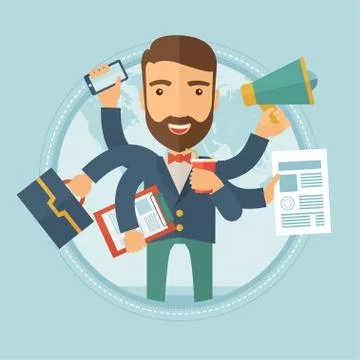 Man coping with multitasking vector illustration Illustrazione stock