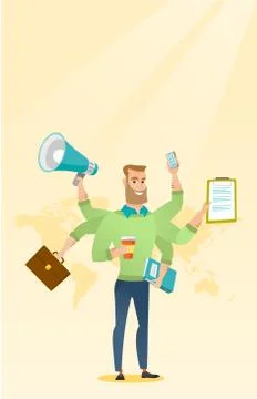 Man coping with multitasking vector illustration イラスト素材