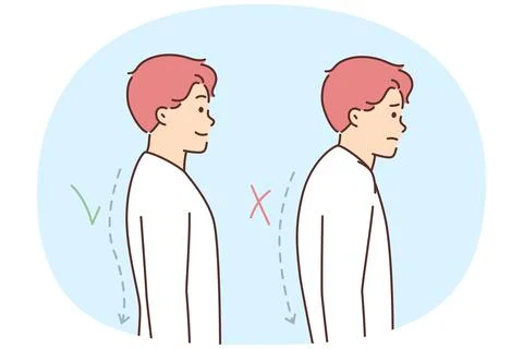 Man with correct and incorrect posture or hidden spine that negatively affects Illustrazione stock