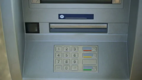 Man correcting pin code on ATM keyboard, transfer funds between bank accounts Stock Footage 90915690