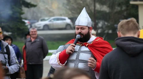 Man in the costume of the hero Stock Footage 67359017