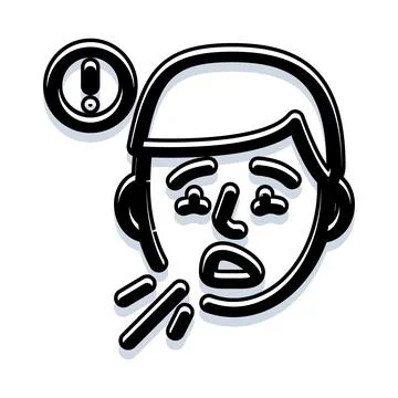 Man coughing and spreading germs with warning alert Stock Illustration