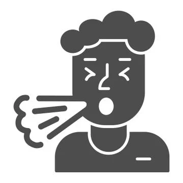 Man coughing solid icon, Allergy concept, Cough sign on white background 스톡 일러스트