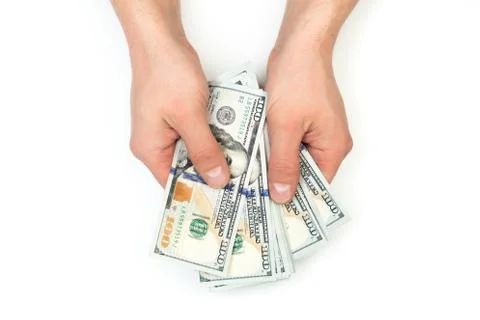 Man count the new us dollars isolated on white Foto stock