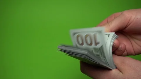 Man Counting Dollar Notes isolated on green screen. Close up. Slow motion 120fps 스톡 동영상 85395354