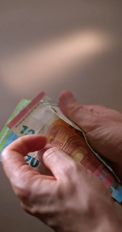 Man Counting Euro Banknotes by Hand – Cash, Finance and Money Concept Stock Footage 343005048