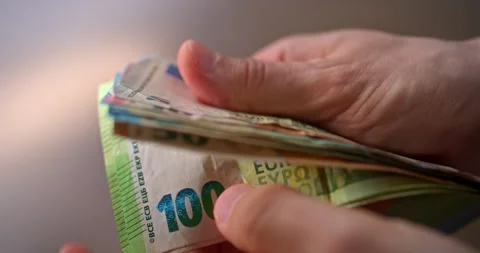 Man Counting Euro Banknotes by Hand – Cash, Finance and Money Concept Stock Footage 343005272