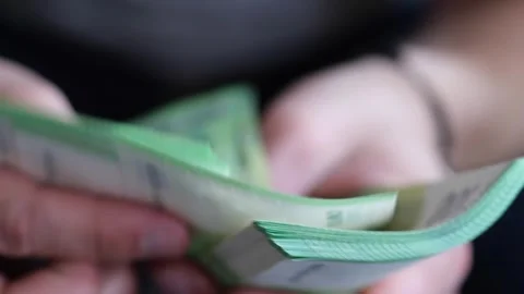 Man counting Euro banknotes.  Macro view 10.09.2023 - Minsk, Belarus Video stock 252447243
