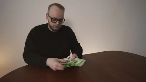 Man Counting Large Amount Of Euro Banknotes Earnings Income Concept Stock Footage 333538574