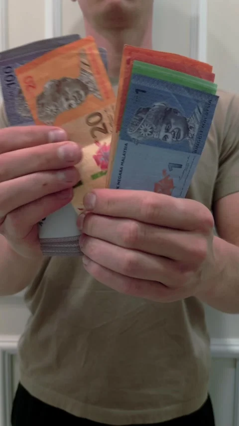 Man counting Malaysian Ringgit banknotes indoors, finance and economy concept Stock Footage 317503566