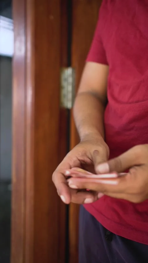 Man counting paper money. Selective focus. Man with money in hand. Stock Footage 291637048