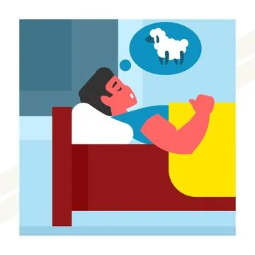 Man-counting-sheep Stock Illustration