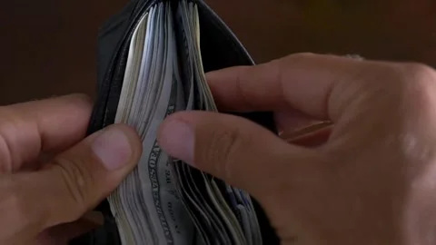 A man counts dollar banknotes in his wallet. man holding wallet and counting Stock-Footage 336261512