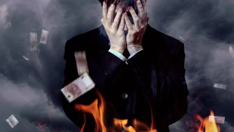 A man covered his face with his hands against a background of thunderclouds Stock Footage 236478872