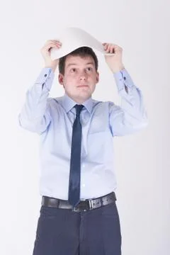The man is covered papers Stock Photos