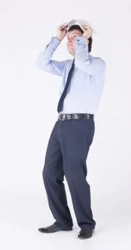 The man is covered papers Stock Photos